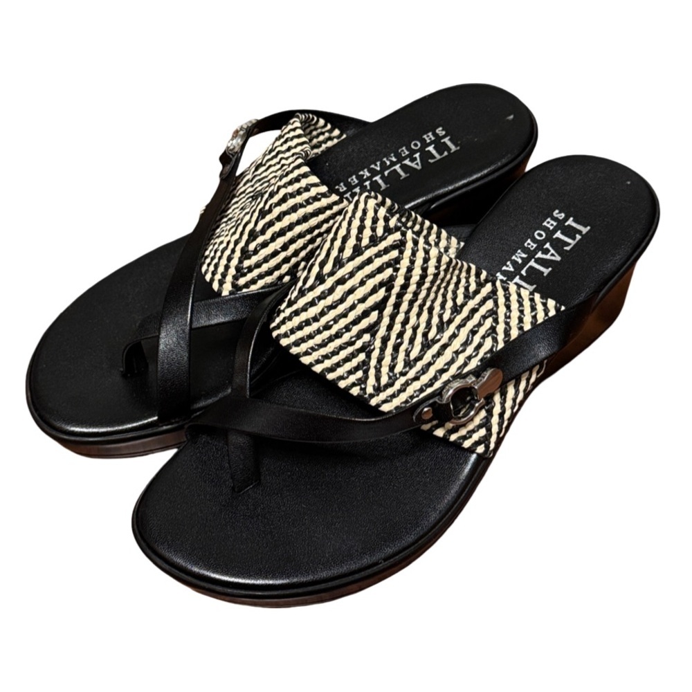 Italian Shoemakers Black and Cream Sandals - Picture 2 of 5